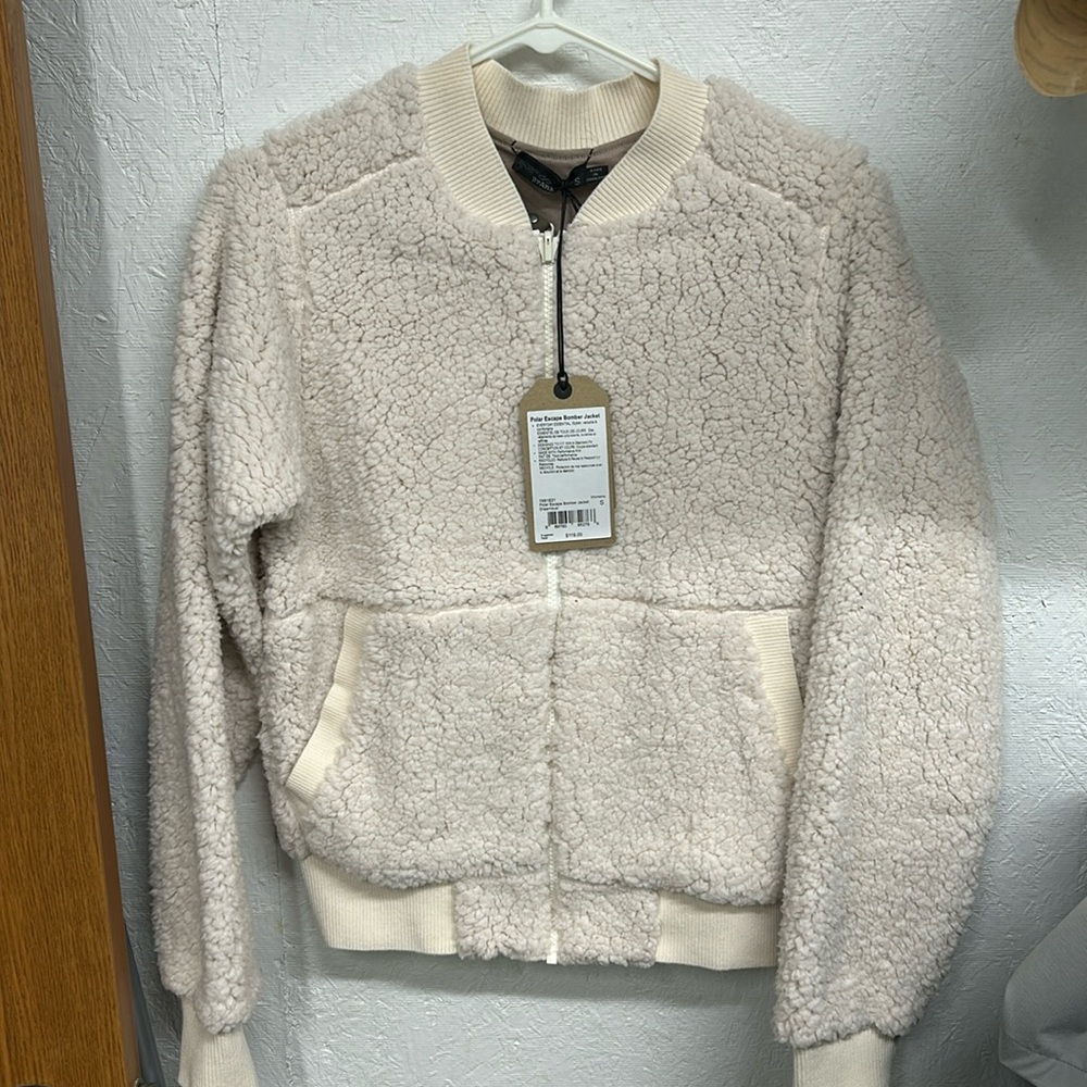 Brand new Prana fuzzy bomber jacket. Size Small.